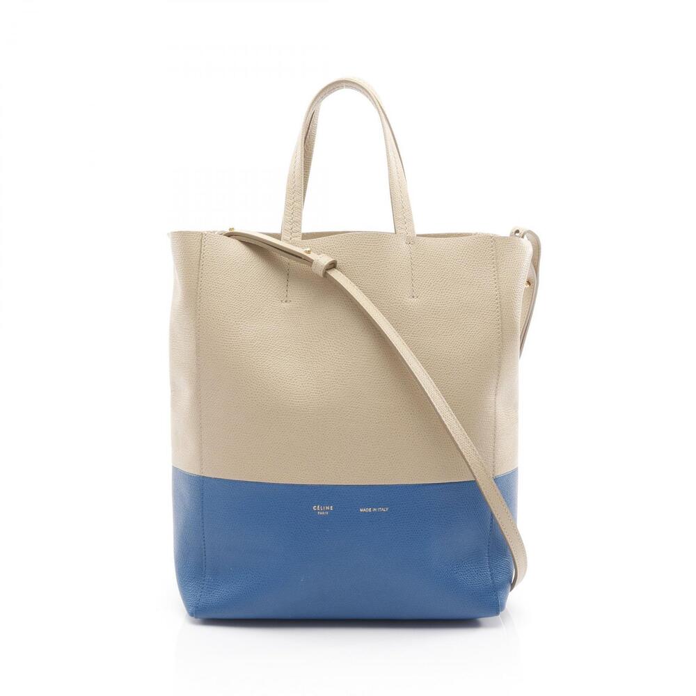 Celine Vertical Cabas Tote Bag Leather Beige Cream Blue